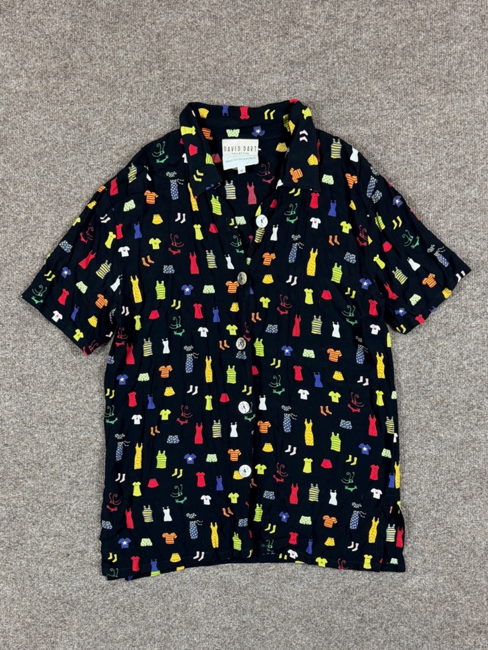 Vintage David Dart Saks Fifth Ave Black Button Up Short Sleeve Top Women’s Small